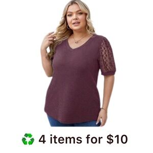 NWT Lace Sleeve V-Neck Top - Purple  size 3X